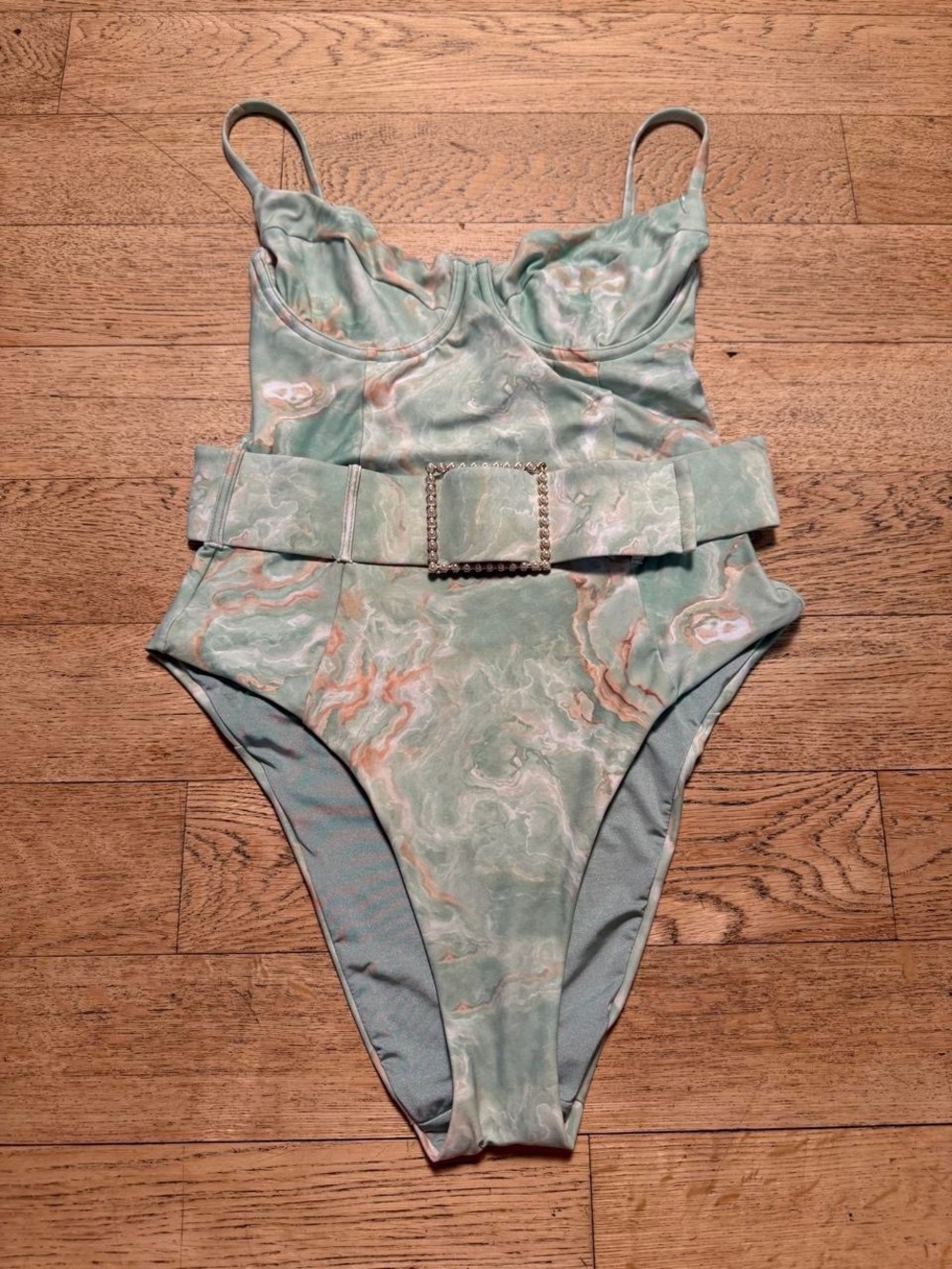 WeWoreWhat Marble Print Belted One Piece Swimsuit - Picture 6 of 6